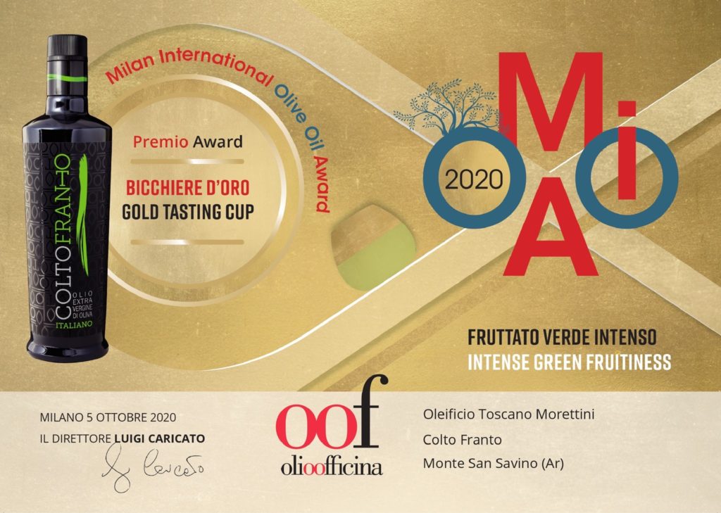 Attestato Milano International Olive Oil Award 2020 - Premio Bicchiere d’Oro a ColtoFranto Morettini